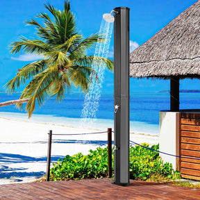 7.5 FT 15.9 Gallon Solar Heated Outdoor Shower with Shower Head & Foot Shower Tap, Freestanding Outside Shower for Backyard Poolside Beach