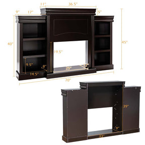70" Fireplace Mantel TV Stand with Storage Shelves, Freestanding Wood Media Console for 28.5" Fireplace Insert, Living Room & Bedroom