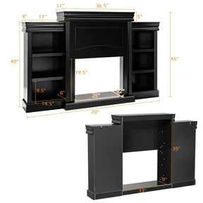 70" Fireplace Mantel TV Stand with Storage Shelves, Freestanding Wood Media Console for 28.5" Fireplace Insert, Living Room & Bedroom