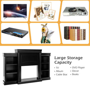 70" Fireplace Mantel TV Stand with Storage Shelves, Freestanding Wood Media Console for 28.5" Fireplace Insert, Living Room & Bedroom