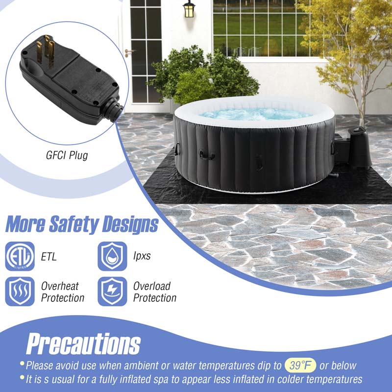 2-6 Person Inflatable Hot Tub with 110/130 Air Jets, Heater Pump & Insulated Cover, Portable Outdoor Blow-Up Spa for Backyard