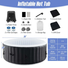 2-6 Person Inflatable Hot Tub with 110/130 Air Jets, Heater Pump & Insulated Cover, Portable Outdoor Blow-Up Spa for Backyard