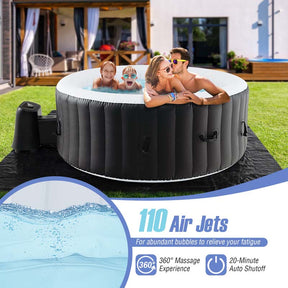 2-6 Person Inflatable Hot Tub with 110/130 Air Jets, Heater Pump & Insulated Cover, Portable Outdoor Blow-Up Spa for Backyard