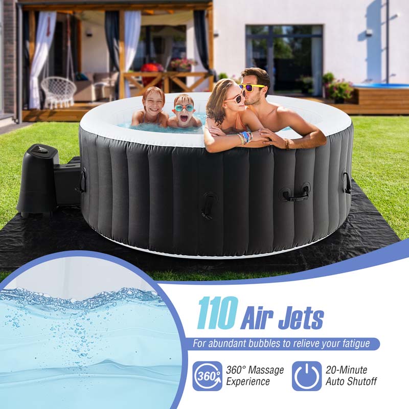 2-6 Person Inflatable Hot Tub with 110/130 Air Jets, Heater Pump & Insulated Cover, Portable Outdoor Blow-Up Spa for Backyard