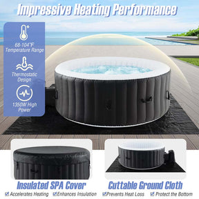 2-6 Person Inflatable Hot Tub with 110/130 Air Jets, Heater Pump & Insulated Cover, Portable Outdoor Blow-Up Spa for Backyard