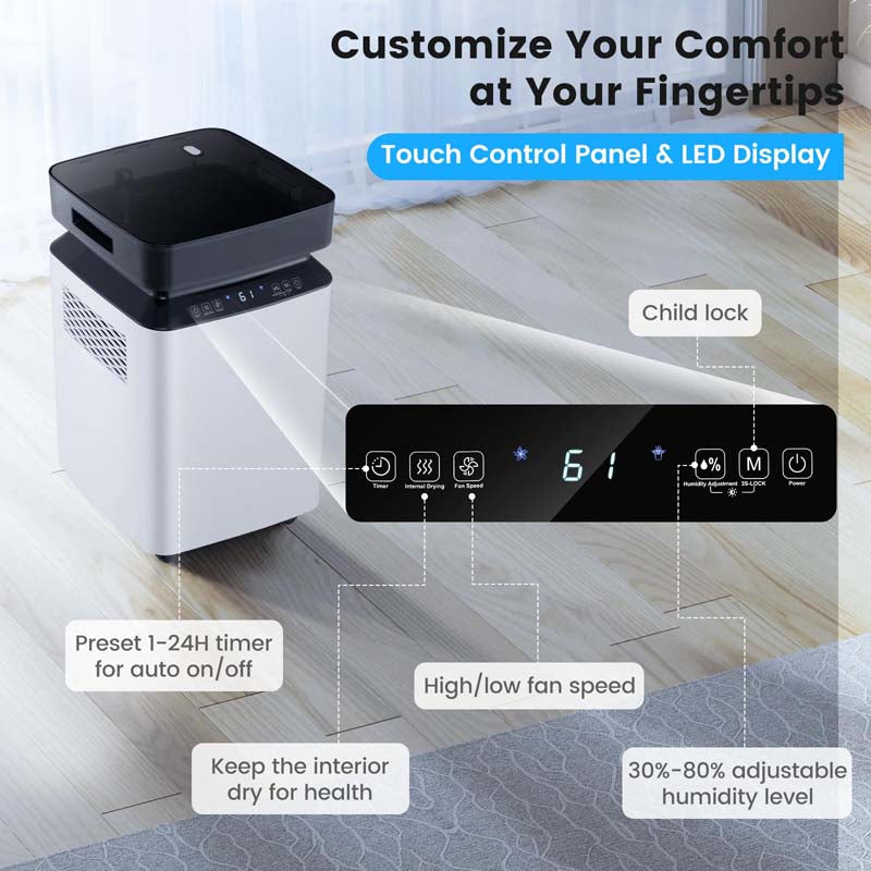 70-Pint Dehumidifier for Basement Home, 4,500 Sq.Ft Dehumidifier with Drain Hose, Pump, 2.2 Gal Water Tank, 24H Timer