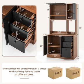 71" Tall Kitchen Pantry Cabinet, Buffet Hutch with 3 Deep Drawers, 4-Door Storage Cupboard, Microwave Stand & Adjustable Shelves, Freestanding