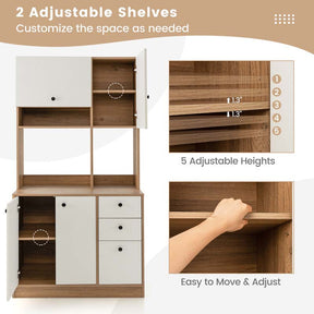 71" Tall Kitchen Pantry Cabinet, Buffet Hutch with 3 Deep Drawers, 4-Door Storage Cupboard, Microwave Stand & Adjustable Shelves, Freestanding