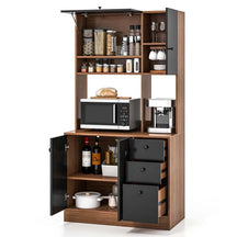 71" Tall Kitchen Pantry Cabinet, Buffet Hutch with 3 Deep Drawers, 4-Door Storage Cupboard, Microwave Stand & Adjustable Shelves, Freestanding