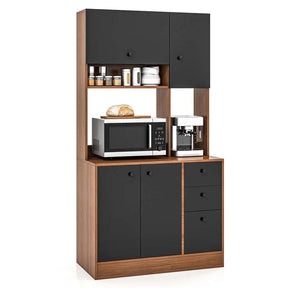 71" Tall Kitchen Pantry Cabinet, Buffet Hutch with 3 Deep Drawers, 4-Door Storage Cupboard, Microwave Stand & Adjustable Shelves, Freestanding