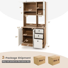 71" Tall Kitchen Pantry Cabinet, Buffet Hutch with 3 Deep Drawers, 4-Door Storage Cupboard, Microwave Stand & Adjustable Shelves, Freestanding