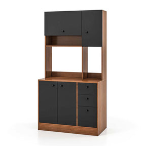 71" Tall Kitchen Pantry Cabinet, Buffet Hutch with 3 Deep Drawers, 4-Door Storage Cupboard, Microwave Stand & Adjustable Shelves, Freestanding