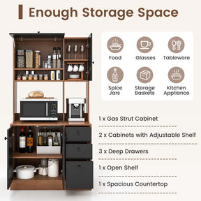 71" Tall Kitchen Pantry Cabinet, Buffet Hutch with 3 Deep Drawers, 4-Door Storage Cupboard, Microwave Stand & Adjustable Shelves, Freestanding