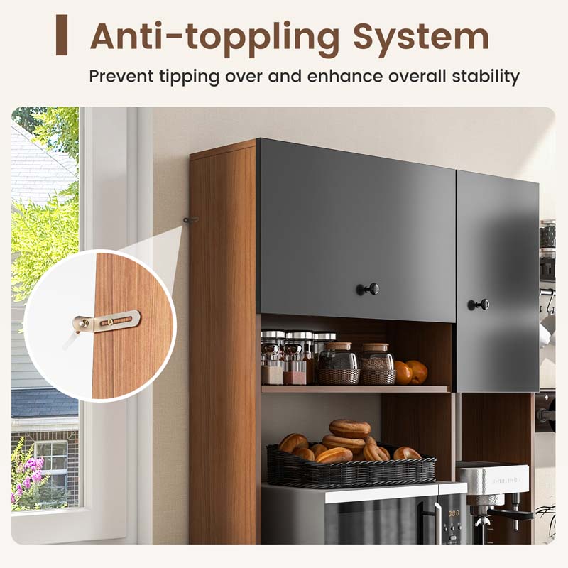 71" Tall Kitchen Pantry Cabinet, Buffet Hutch with 3 Deep Drawers, 4-Door Storage Cupboard, Microwave Stand & Adjustable Shelves, Freestanding