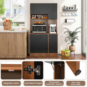 71" Tall Kitchen Pantry Cabinet, Buffet Hutch with 3 Deep Drawers, 4-Door Storage Cupboard, Microwave Stand & Adjustable Shelves, Freestanding