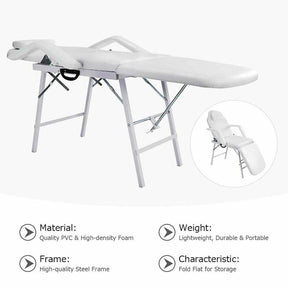 73" Portable 3 Folding Massage Bed Spa Table with Carry Case, Adjustable Massage Table for Tattoo Salon Facial