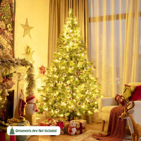 7FT Pre-Lit Christmas Tree with 500 LED Lights Artificial Xmas Tree with 1233 PVC Branch Tips 35 Pine Cones