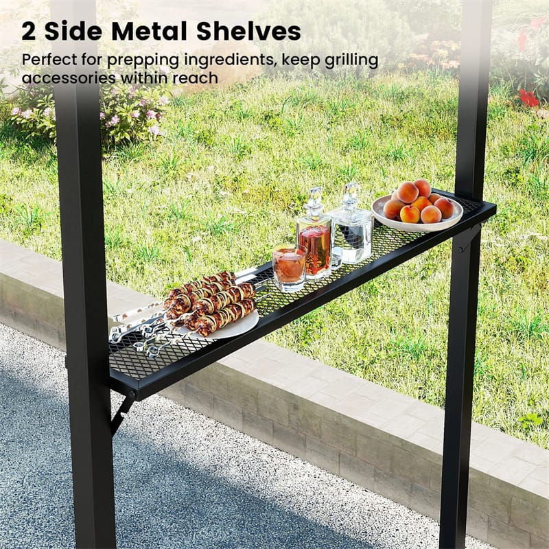 7x4.5 FT Outdoor Patio Grill Gazebo, Curved BBQ Canopy Shelter with Serving Shelves, Storage Hooks & Heavy-Duty Steel Frame for Backyard Garden