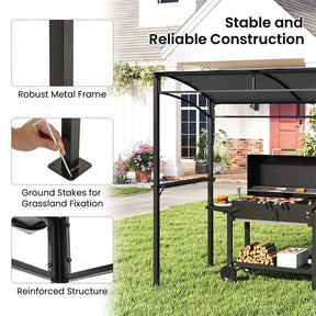 7x4.5 FT Outdoor Patio Grill Gazebo, Curved BBQ Canopy Shelter with Serving Shelves, Storage Hooks & Heavy-Duty Steel Frame for Backyard Garden