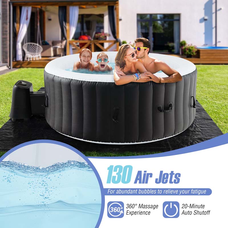 2-6 Person Inflatable Hot Tub with 110/130 Air Jets, Heater Pump & Insulated Cover, Portable Outdoor Blow-Up Spa for Backyard