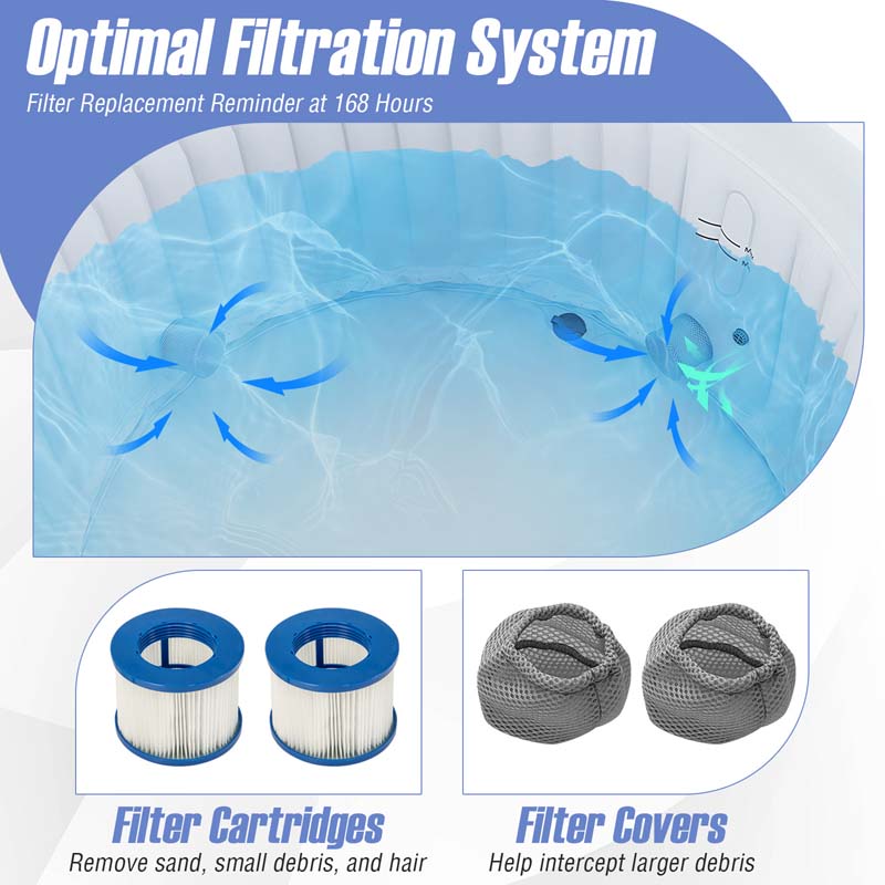 2-6 Person Inflatable Hot Tub with 110/130 Air Jets, Heater Pump & Insulated Cover, Portable Outdoor Blow-Up Spa for Backyard