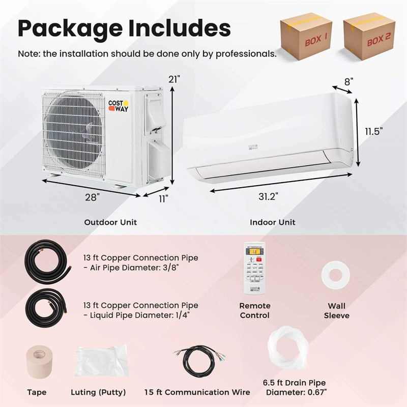 9000BTU Ductless Mini Split Air Conditioner, 19 SEER2 115V Wall-Mounted Inverter AC Unit with Heat Pump, Energy Efficient Cools Room up to 450 Sq. Ft