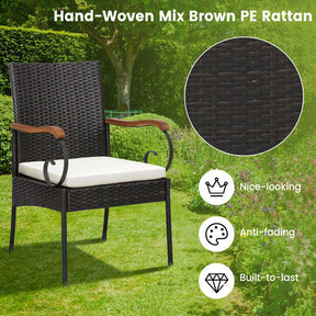 9Pcs Patio Rattan Dining Furniture Set with Acacia Wood Table, Outdoor Table Chairs Set with Cushions and 1.9" Umbrella Hole