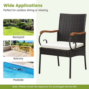 9Pcs Patio Rattan Dining Furniture Set with Acacia Wood Table, Outdoor Table Chairs Set with Cushions and 1.9" Umbrella Hole