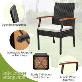 9Pcs Patio Rattan Dining Furniture Set with Acacia Wood Table, Outdoor Table Chairs Set with Cushions and 1.9" Umbrella Hole