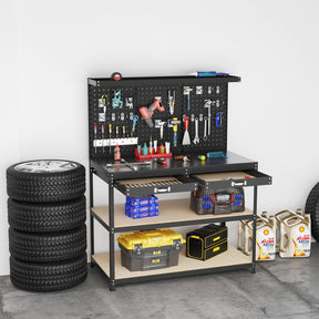48" x 24" Workbench Work Table with 3 PCs Pegboard, Drawer & Shelves, 24 Hanging Accessories, 506 LBS Heavy-Duty Metal Tool Work Station