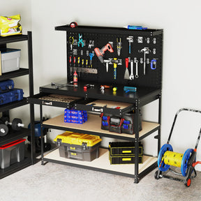 48" x 24" Workbench Work Table with 3 PCs Pegboard, Drawer & Shelves, 24 Hanging Accessories, 506 LBS Heavy-Duty Metal Tool Work Station