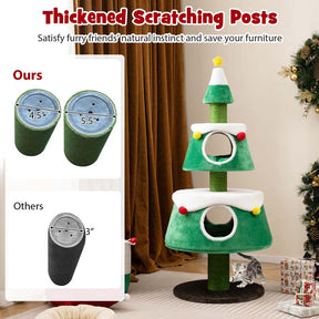 60" Christmas Cat Tree for Indoor Cats, Modern Holiday Cute Cat Tree Tower with 2 Condos, Sisal Scratching Posts, Spring Toy & Removable Beds