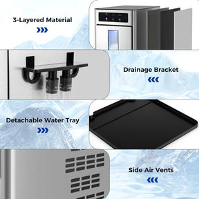 40 Lbs/24H Nugget Ice Maker Countertop, Stainless Steel Pebble Ice Maker with Self-Cleaning Function, LED Light