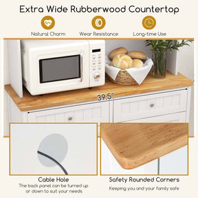 68" Tall Kitchen Pantry Cabinet, Buffet Hutch with Tilt Out Trash Can Storage, Microwave Countertop & Sliding Glass Door for Home Coffee Bar