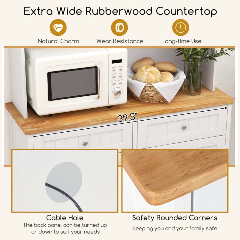 68" Tall Kitchen Pantry Cabinet, Buffet Hutch with Tilt Out Trash Can Storage, Microwave Countertop & Sliding Glass Door for Home Coffee Bar