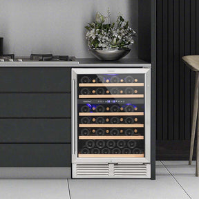 51 Bottles Dual Zone Wine Cooler Refrigerator with Reversible Door, 24" Built-in or Freestanding Mini Wine Fridge for Home Bar Office