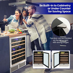 51 Bottles Dual Zone Wine Cooler Refrigerator with Reversible Door, 24" Built-in or Freestanding Mini Wine Fridge for Home Bar Office