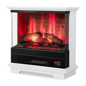 27" 3-Sided Glass View Electric Fireplace Heater 1400W Freestanding Fireplace Mantel with 7 Flame Effects, Remote Control