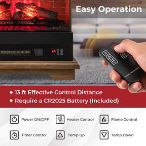 27" 3-Sided Glass View Electric Fireplace Heater 1400W Freestanding Fireplace Mantel with 7 Flame Effects, Remote Control
