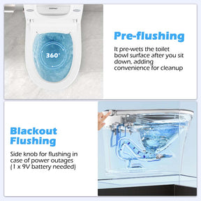 Elongated Smart Toilet with Built-in Bidet, Heated Seat, Auto Open/Close, Foot Sensor, Dryer, Night Light & 1.09 GPF Automatic/Blackout Flush
