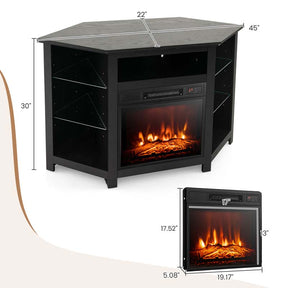 Modern Corner Fireplace TV Stand with LED Lights for TVs up to 50", Entertainment Center with Electric Fireplace & APP Control