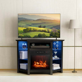 Modern Corner Fireplace TV Stand with LED Lights for TVs up to 50", Entertainment Center with Electric Fireplace & APP Control