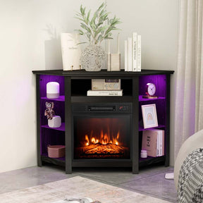 Modern Corner Fireplace TV Stand with LED Lights for TVs up to 50", Entertainment Center with Electric Fireplace & APP Control