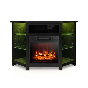 Modern Corner Fireplace TV Stand with LED Lights for TVs up to 50", Entertainment Center with Electric Fireplace & APP Control