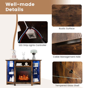 Modern Corner Fireplace TV Stand with LED Lights for TVs up to 50", Entertainment Center with Electric Fireplace & APP Control