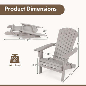 Set of 2 Folding Adirondack Chairs with High Backrest & Wide Armrests, All-Weather Fir Wood Patio Fire Pit Chairs for Backyard, Lawn, Poolside
