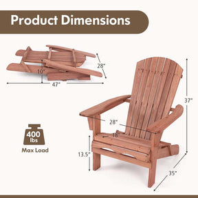 Set of 2 Folding Adirondack Chairs with High Backrest & Wide Armrests, All-Weather Fir Wood Patio Fire Pit Chairs for Backyard, Lawn, Poolside