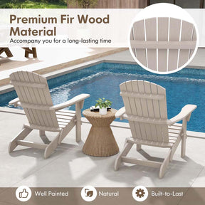Set of 2 Folding Adirondack Chairs with High Backrest & Wide Armrests, All-Weather Fir Wood Patio Fire Pit Chairs for Backyard, Lawn, Poolside