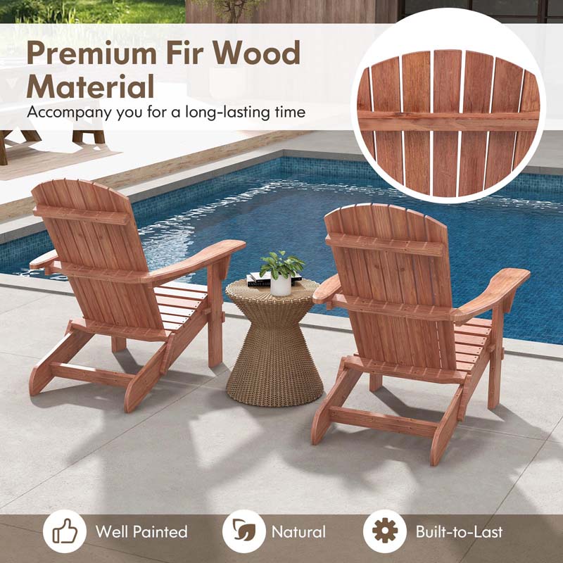 Set of 2 Folding Adirondack Chairs with High Backrest & Wide Armrests, All-Weather Fir Wood Patio Fire Pit Chairs for Backyard, Lawn, Poolside