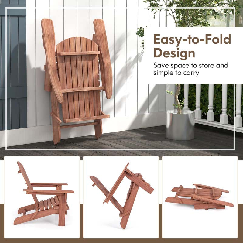 Set of 2 Folding Adirondack Chairs with High Backrest & Wide Armrests, All-Weather Fir Wood Patio Fire Pit Chairs for Backyard, Lawn, Poolside